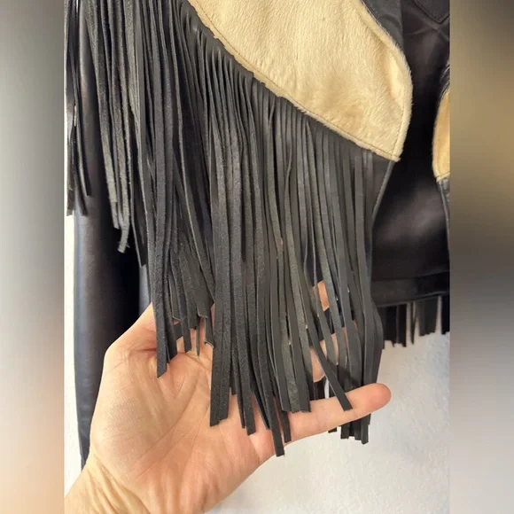 Continental Leather Fashions Leather Cowhide Fringe Jacket, Size Medium - Picture 5 of 14